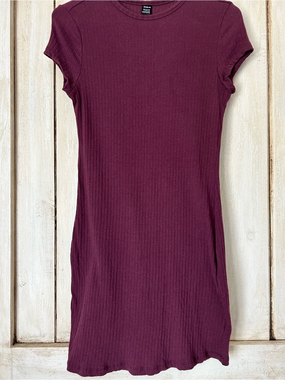 SHEIN Ribbed Short Sleeve Tee Dress - Burgundy
